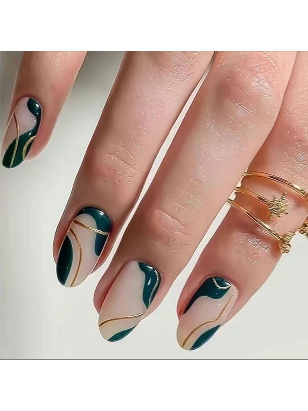 Emerald Swirl - Nail Junkie - full artificial nail set